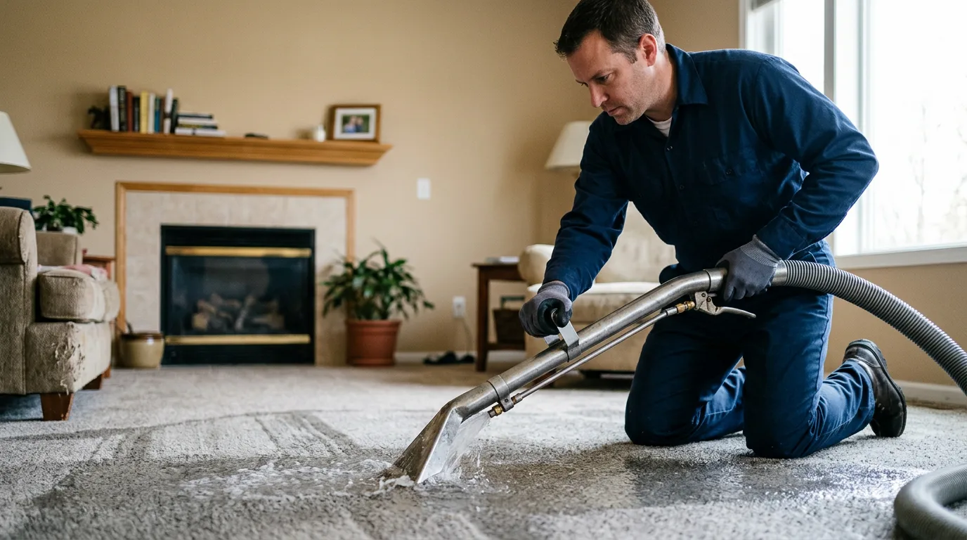 Water damage restoration technician working near Carrollton, MO